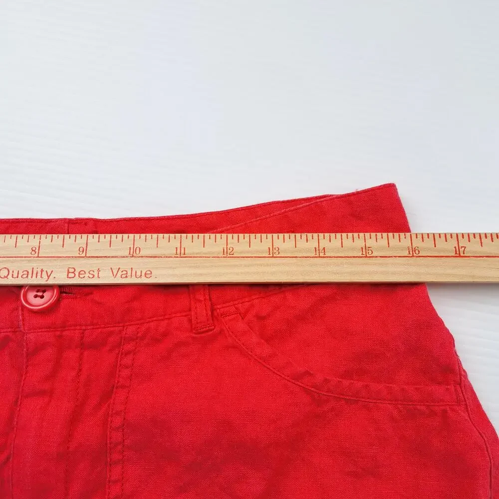 United Colors Of Benetton Skirt Womens 42 Small Red 100% Linen A Line Pockets